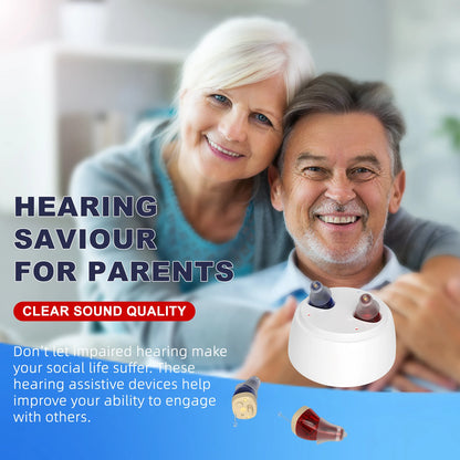 Customer using Lumora rechargeable hearing aid at home